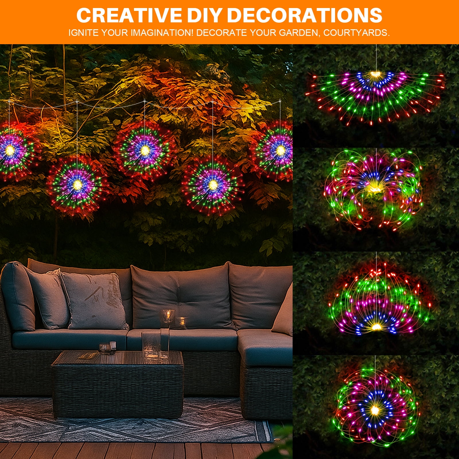 LED Starburst Firework Lights,5 Pack Outdoor String Lights - 1000 LED Hanging Bursting Star Lights, 16Modes Waterproof Copper Wire Christmas Decorative for Party, Patio, Garden (Multicolor)