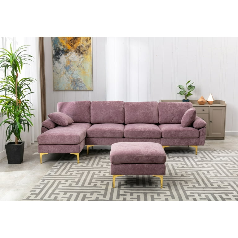Convertible Sectional Sofa with Ottoman Polyester Fabric L Shaped