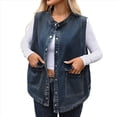thumbnail image 3 of Chaleco Vaquero Extragrande para Mujer, Chaleco Vaquero de Longitud Media, Chaqueta Sin Mangas. Azul M, 3 of 10