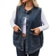 thumbnail image 3 of Chaleco Vaquero Extragrande para Mujer, Chaleco Vaquero de Longitud Media, Chaqueta Sin Mangas. Azul S, 3 of 10