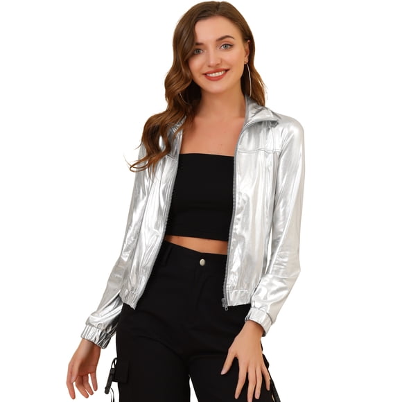 Chaquede chándal pamujer Chaquemetálide manlarbrillante holográficon cremalleen parte delantePlaS