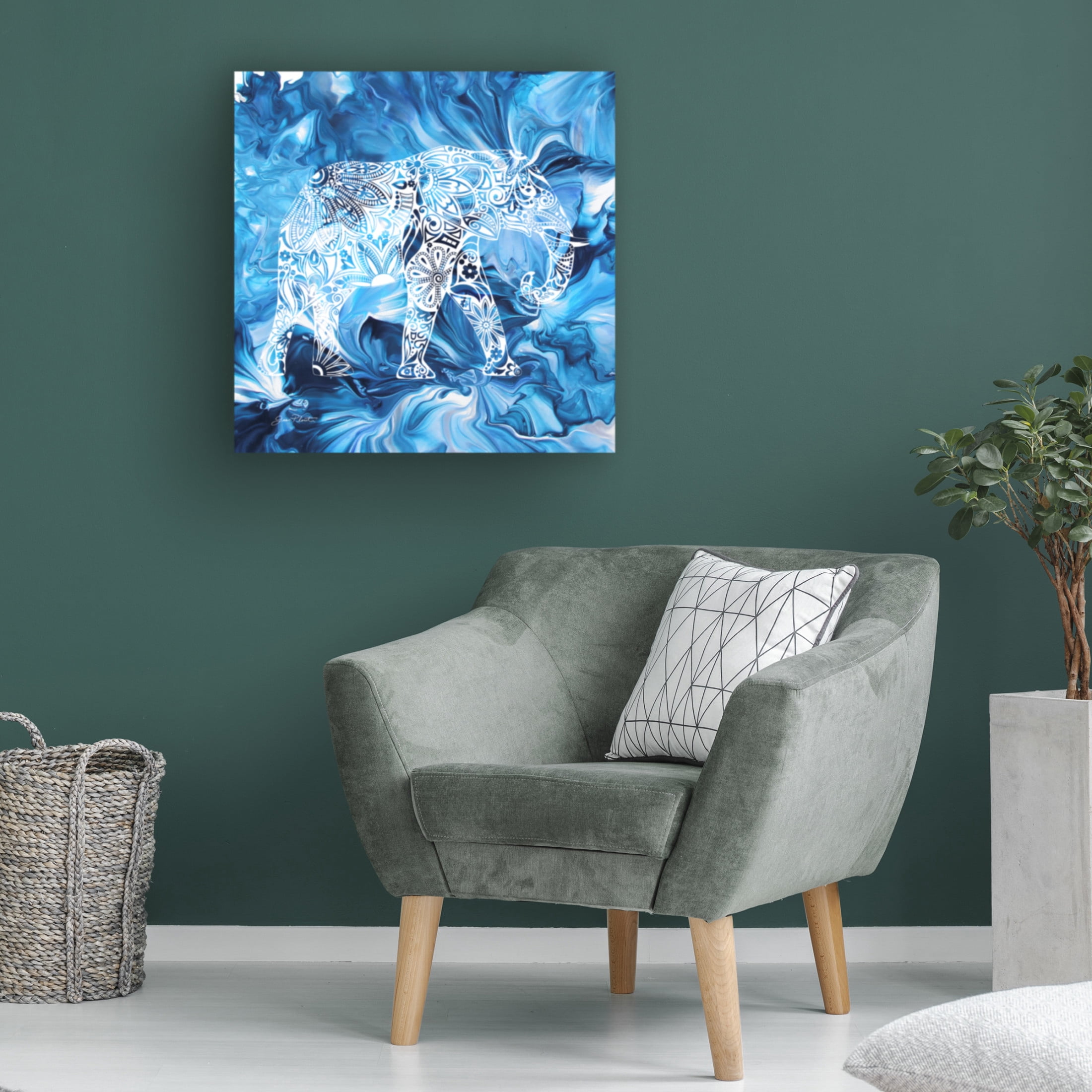 Canvas Wall Art - Jean Plout 'Abstract Elephant' Wall Art for Living Room, Bedroom, or Office Décor by Trademark Fine Art - 18 x 18 Inches