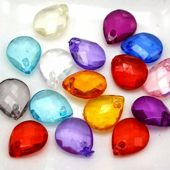 U8MO 200 Mixed Color Transparent Acrylic Faceted Teardrop Charm Pendants 11X8mm