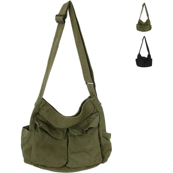 Canvas Tote Bag, Messenger Bag with Pockets Large Shoulder Hobo Crossbody Bag for Women and Men