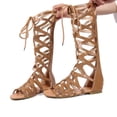 thumbnail image 3 of Pisexur Womens Knee High Caged Gladiator Strappy Flat Sandals Zipper Strappy Roma Sandals, 3 of 6