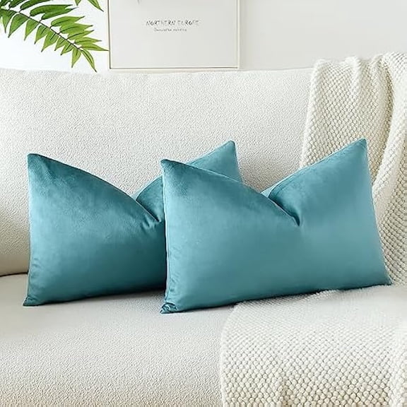 Eryueer Set of 2 Velvet Soft Solid Cushion Covers 30x50 cm Decorative Throw Pillow Covers Soft Lumbar Cushion Case Couch Home Decor Throw Pillow Cases for Sofa Bedroom 12x20 Inch (Blue)
