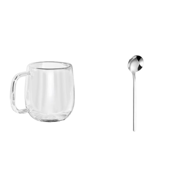 Double Walled Borosilicate Glass Mugs for Hot and Cold Beverages Ideal for Latte Macchiato Iced Coffee Matcha Catering, Comes with a Stainless Steel Spoon