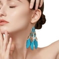 thumbnail image 3 of 1 Pair Women Hook Earring Beaded Feather Decor Retro Bohemian Ethnic Style Tassel Waterdrop Pendant Vacation Beach Hanging Earring Ear Jewelry -Lake Blue, 3 of 8