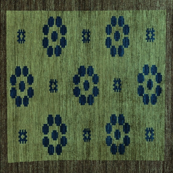 Ahgly Company Machine Washable Indoor Square Abstract Turquoise Blue Modern Area Rugs, 5' Square