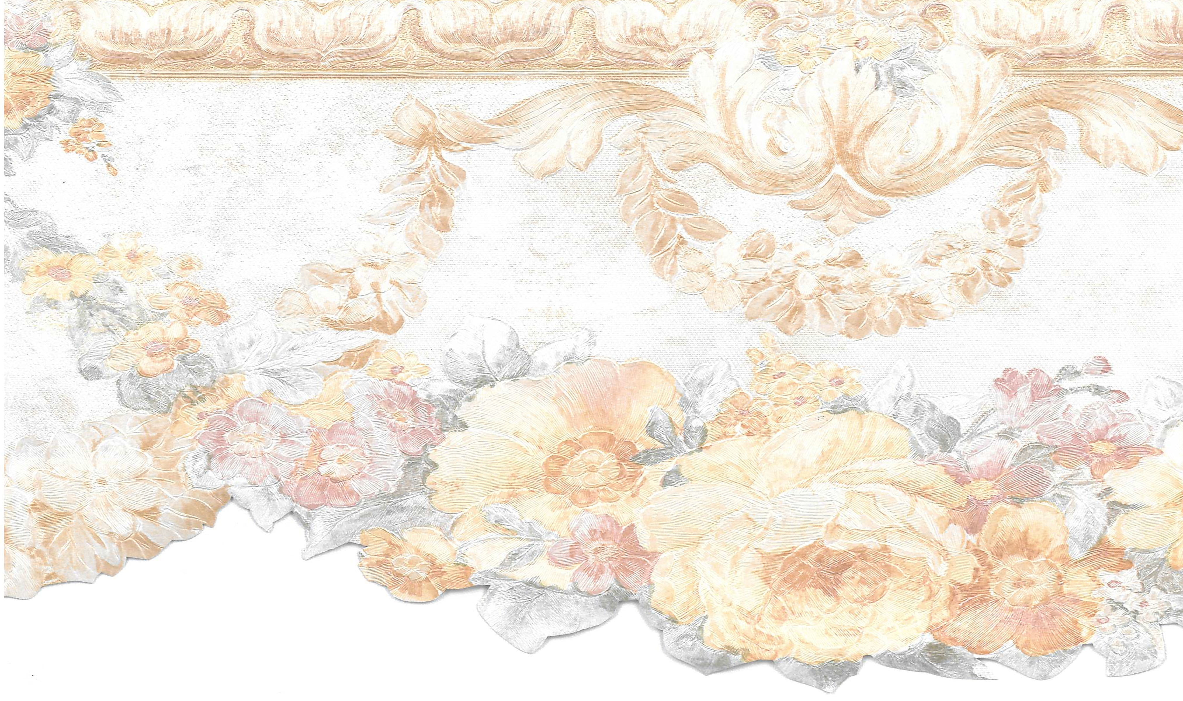 Prepasted Wallpaper Border - Victorian Pearl, Beige, Pink, Green Roses