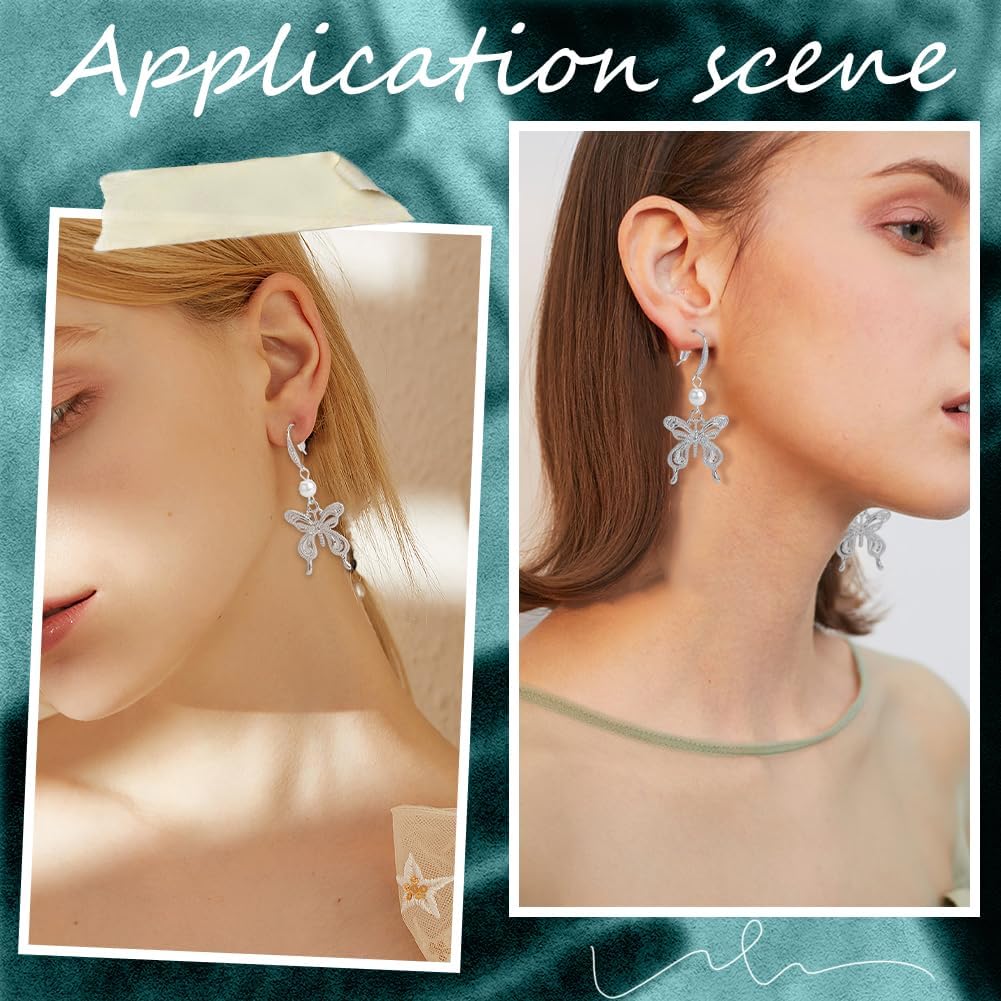 2Pairs Rhodium Plated 925 Sterling Silver Earring Hooks Ear Wire with 925 Stamp with Cubic Zirconia & 10Pcs Plastic Ear Nuts & 10Pcs Brass Jump Rings Real Platinum Plated 20 Gauge