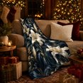 thumbnail image 3 of Moonlit Lily Garden Pattern with Ivory Flowers, Crescent Moon and Gold Leaves, Soft Flannel Blanket, Home Decor for Women, Bedroom and Living Room, Anniversary Gift, Nocturnal Botanical Art, 3 of 9