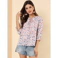 thumbnail image 3 of Allegra K Blusa floral de manga 3/4 con volantes y cuello en V informal para mujer Rosa M, 3 of 6