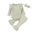 thumbnail image 1 of ITFABS Floral Fly Sleeve Round Neck Romper + Flared Pants + Bowknot Headband, 1 of 5