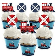 Big Dot of Happiness Railroad Party Crossing - Cupcake Decoration - Steam Train Party Cupcake Wrappers and Treat Picks Kit - Set of 24