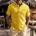thumbnail image 2 of Men's Casual Button Up Shirt Polyester Blend | Short Sleeve Stand Collar With Breathable Fabric Beach Shirt | Sun Protection Vacation Tops Comfortable Daily | Zenithor,Yellow L, 2 of 9
