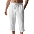 thumbnail image 2 of TaTaai Men's Hawaiian Boho Linen Beach Pants Rope Drawstring Elastic Waist Pockets Calf Length Summer Vacation Wear Breathable Comfortable Casual Trousers Gift, 2 of 6
