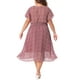 thumbnail image 4 of GRACE & GRANDEUR Vestido Floral de Talla Grande para Mujeres, Chiffon Boho, Escote en V, Mangas Cortas con Volantes, Cintura Fruncida, Vestidos Midi de Verano 1X Burdeos, 4 of 8