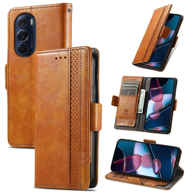 Case for Motorola Moto Edge X30 Cover Leather Wallet Folio Case Book Design Flip Magnetic Closure - Yellow