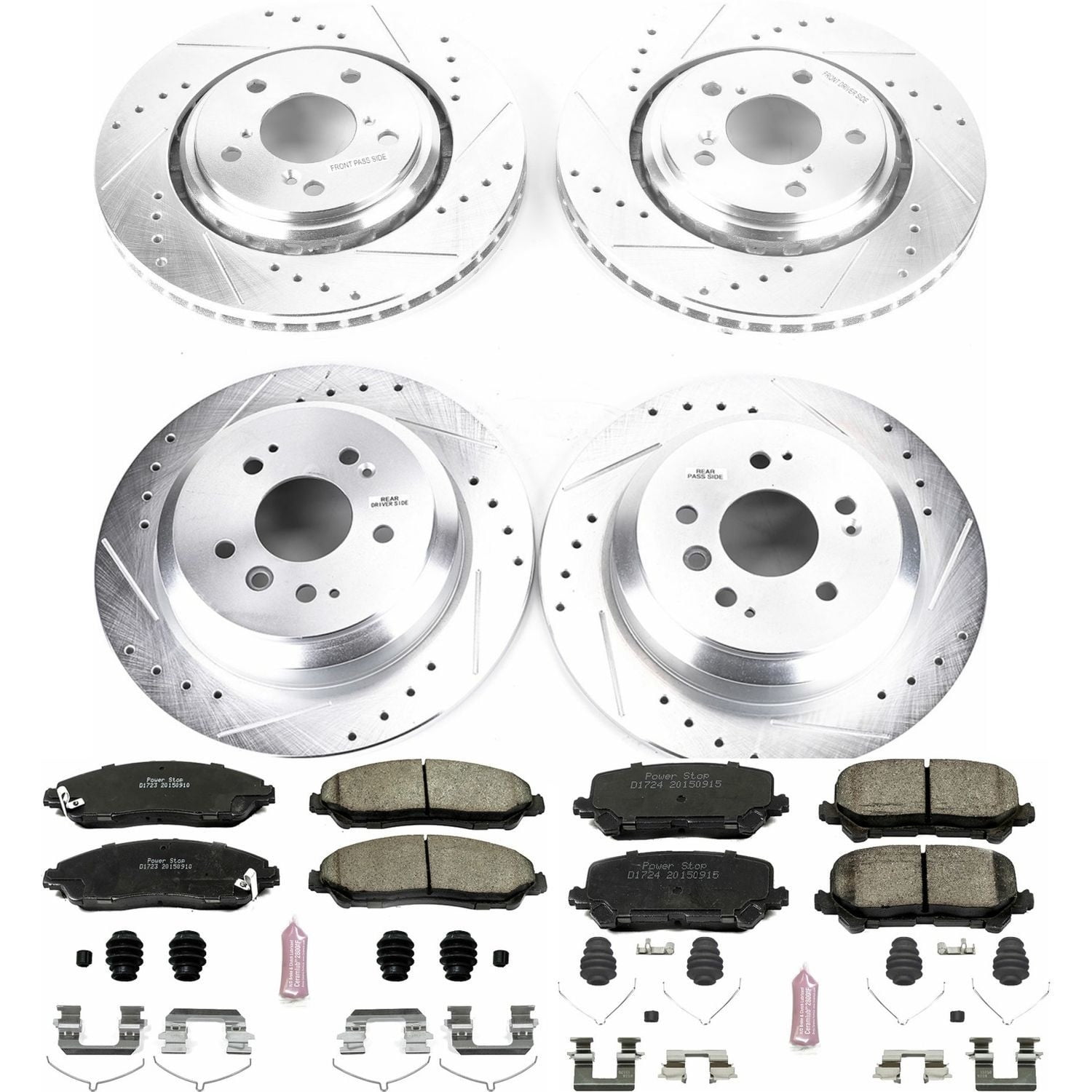 PowerStop Front and Rear Z23 Evolution Sport Carbon-Fiber Ceramic Brake Pad and Drilled & Slotted Rotor Kit Fits: HONDA Select Models K7576