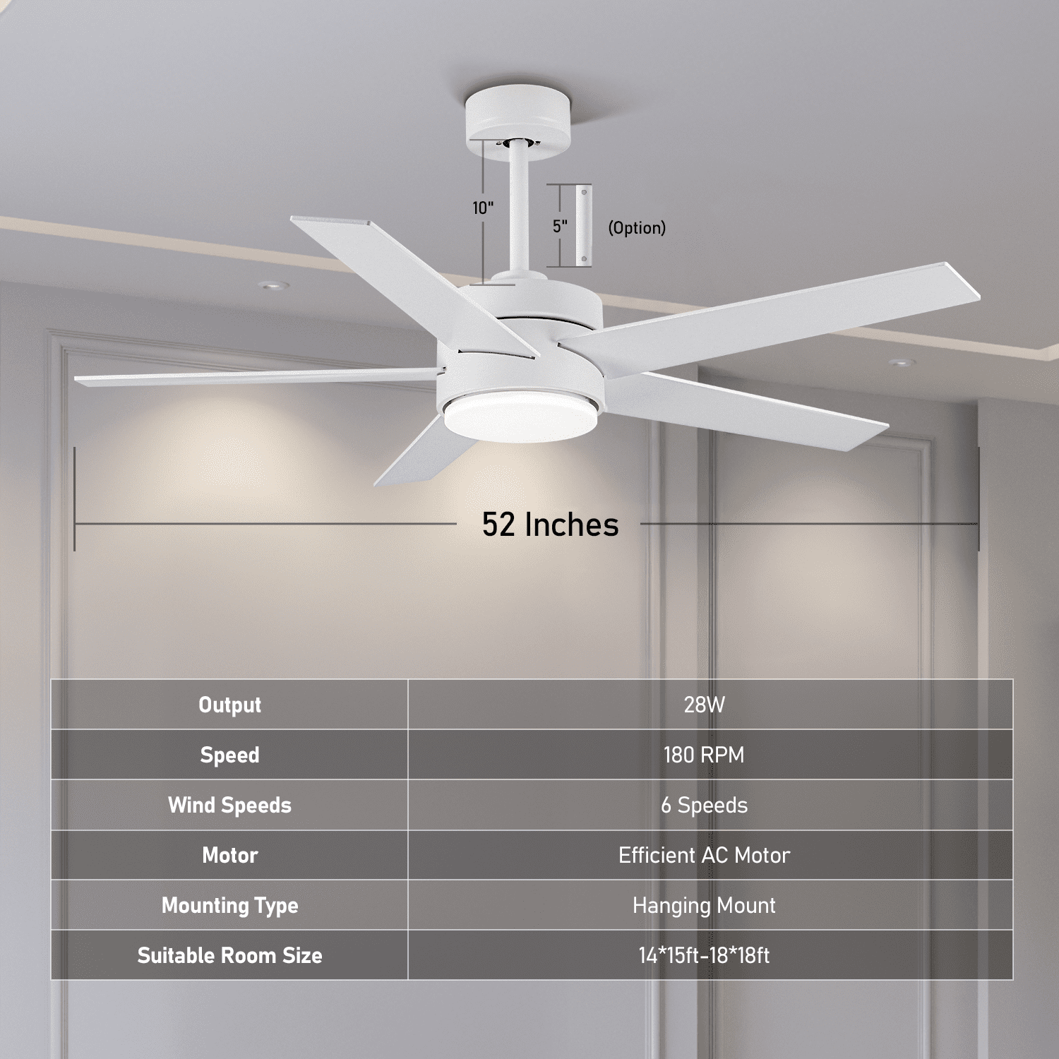 Ceiling Fan with Light, 52 Inch White Modern Ceiling Fan with Light and Remote Control, 5 Blades, Reversible Quiet Motor, 3CCT and Dimmable Light, for Living Room & Bedroom, Indoor/Outdoor