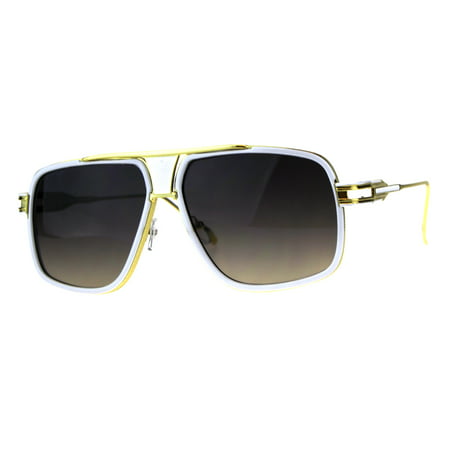 Oversize Luxury Mobster Racer Mens Designer Sunglasses White Gold Smoke