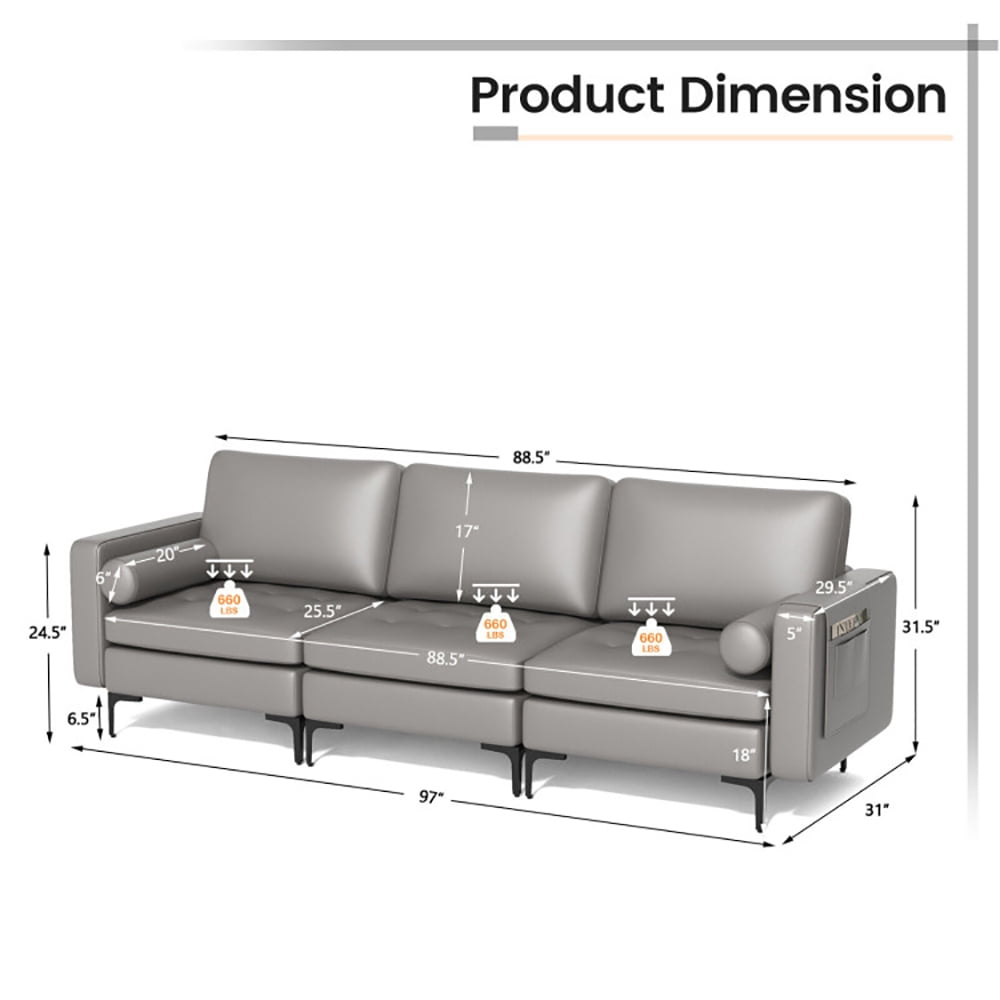 Finihen 3-Seat Sofa Couch, Modular 3-Seat Sofa Couch with Socket USB Ports and Side Storage Pocket, for Living Room, Bedroom, Light Gray Finihen 3-Seat Sofa Couch, Modular 3-Seat Sofa Couch with Socket USB Ports and Side Storage Pocket, for Living Room, Bedroom, Light Gray
