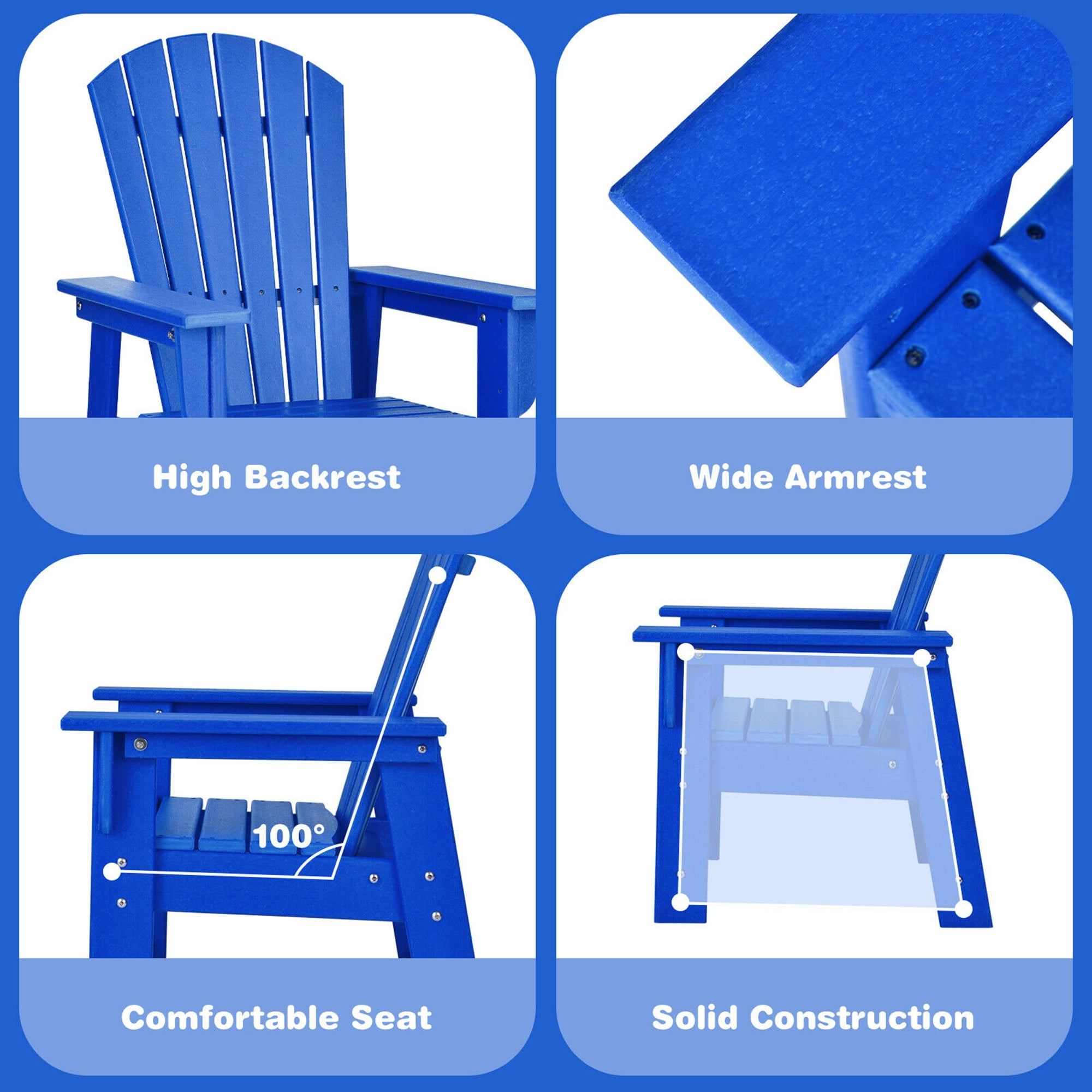 Gymax Set of 2 Kids Patio Adirondack Chair Armchair Weather Resistance Outdoor Chair Blue