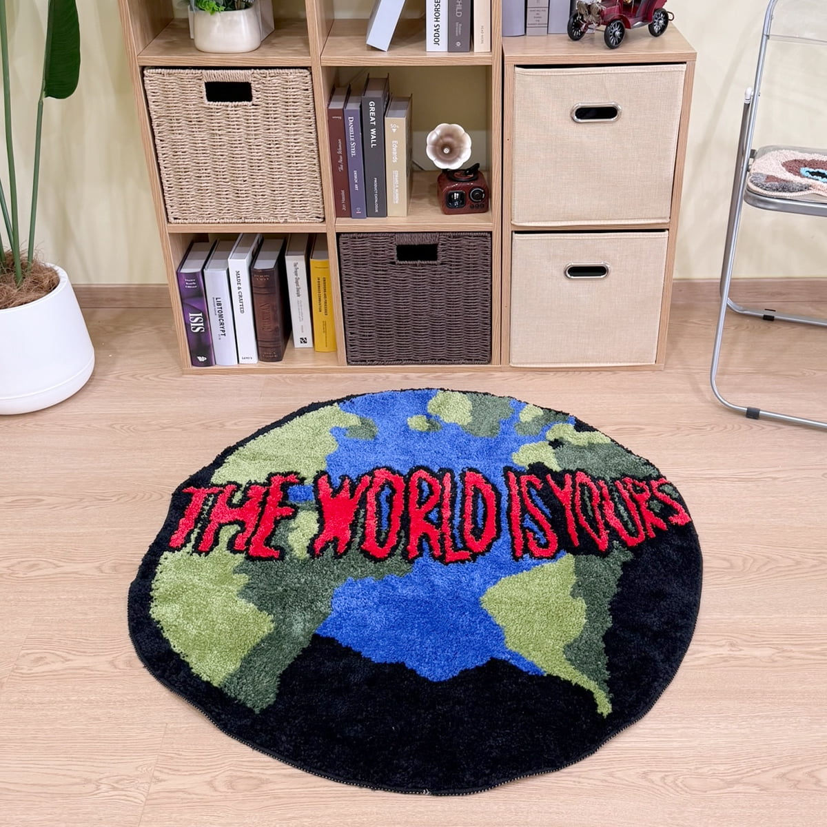LAKEA Trendy The World Is Yours' Globe Tufted Rug Round Fluffy Shaggy Carpet Black Blue Green Red Non-Slip Absorbent Bath Mat Living