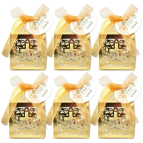 50PCS Wedding Favors Candy Boxes with Ribbons, Hollow Out Cross Birthday Wedding Party Favor Box Candy Bag Chocolate Gift Boxes Bridal Baby Shower,Wedding Decorations Candy Box Gift Box