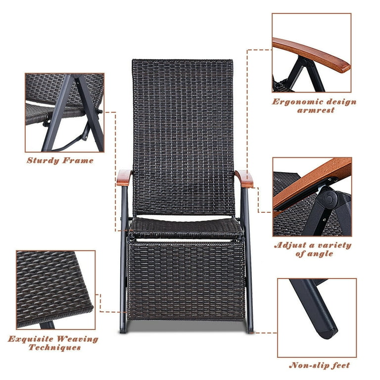 Costway garden folding rattan aluminum recliner chair discount