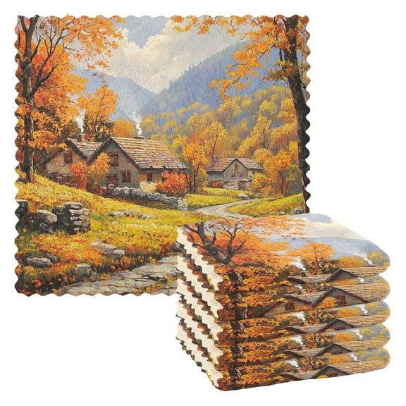 6 Pieces of Kitchen Towels 11x11Inch Kitchen Dish Cloths Kitchen Dish Towels Reuseable Cleaning Cloths Picturesque Autumn