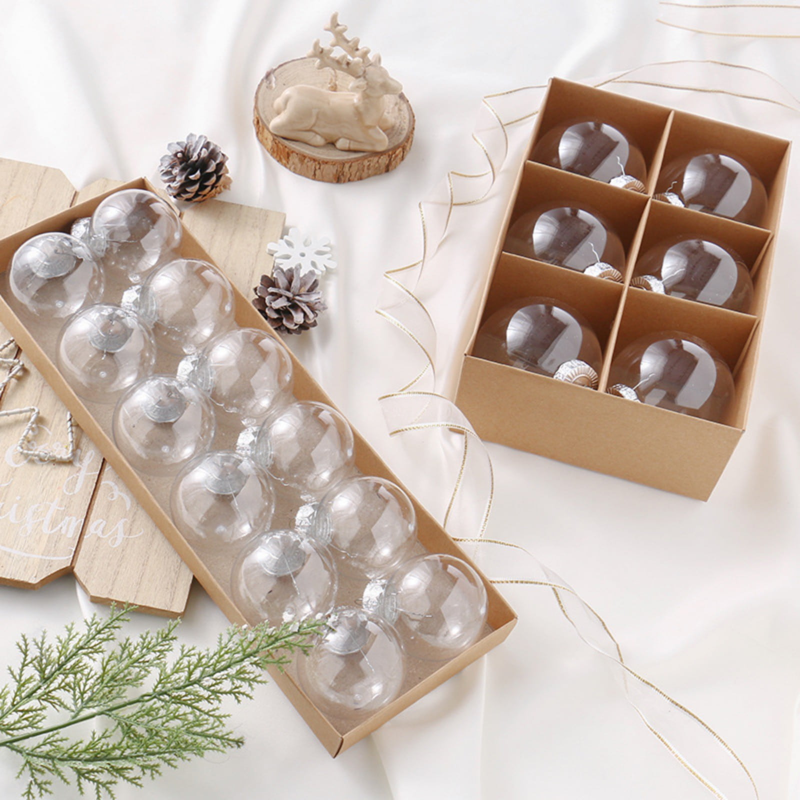 Clear Fillable Plastic Christmas Balls Ornament, 18Pcs DIY Craft Xmas Tree Decor Balls Fillable Bauble Ornament Balls for Holiday Wedding Party Decoration