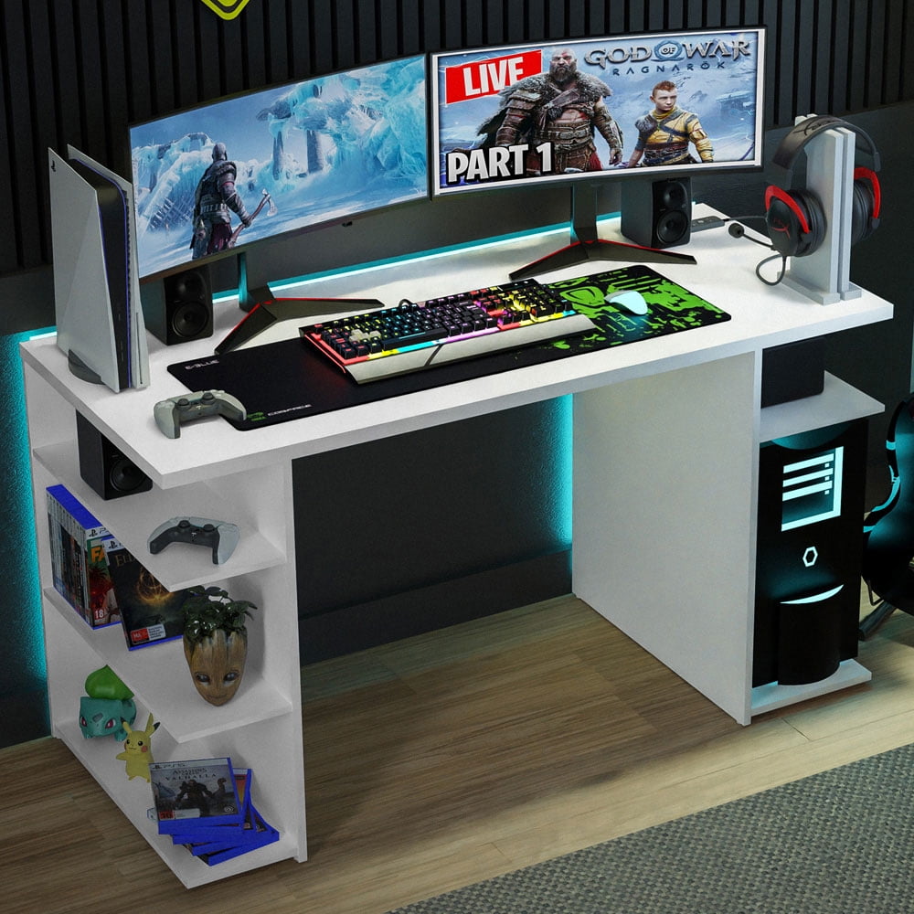Madesa 53 inch Gaming Computer Desk with Shelves, Home Office Desk
