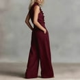 thumbnail image 3 of 2 Piece Linen Outfits for Women Sleeveless Ruffle V Neck Top & Wide Leg Pants Dressy Casual Vacation Sets (M, Wine), 3 of 5