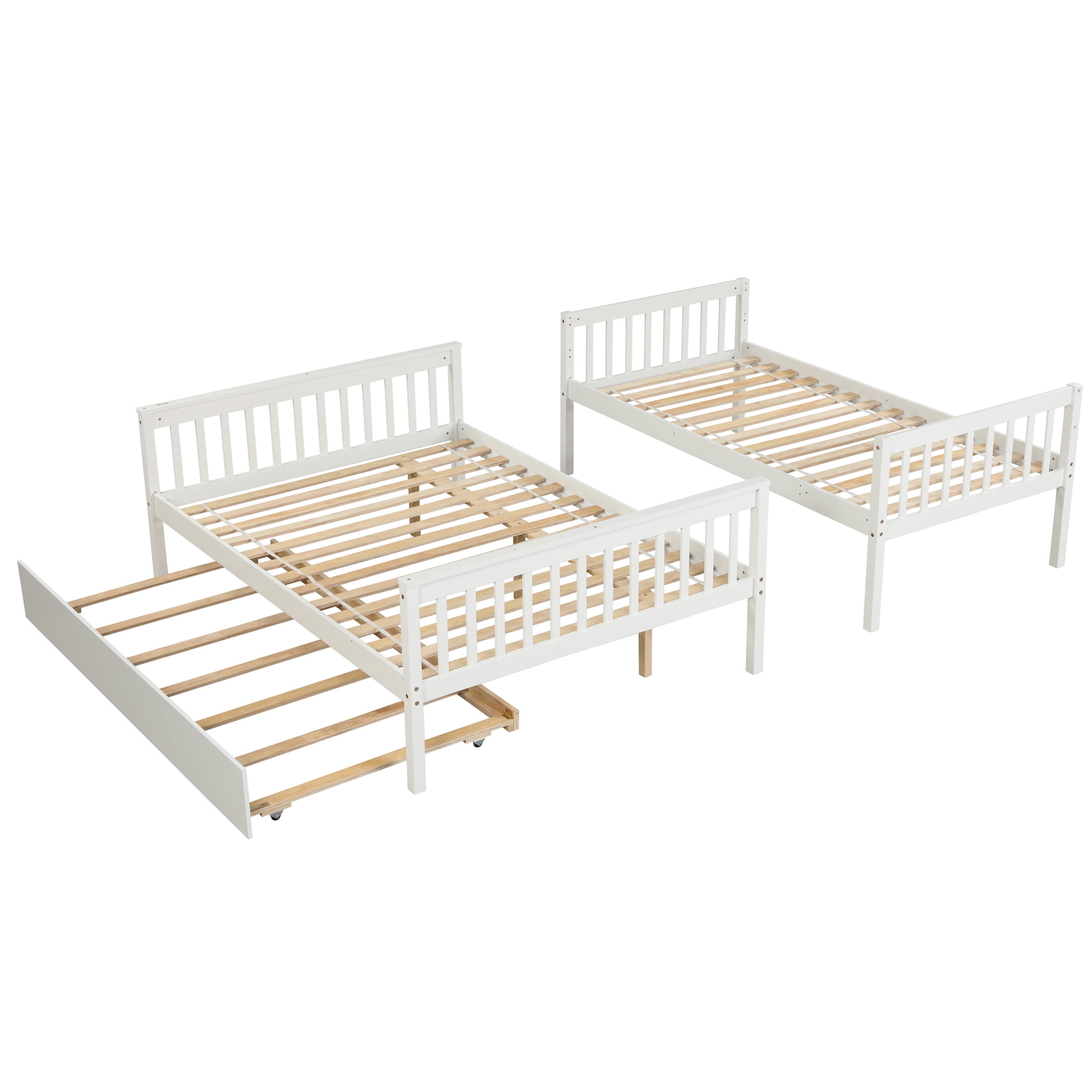 Resenkos Twin Over Full Bunk Bed with Trundle, Convertible into 2 Beds, the Bunk Bed with Ladder and Safety Rails,White Resenkos Twin Over Full Bunk Bed with Trundle, Convertible into 2 Beds, the Bunk Bed with Ladder and Safety Rails,White