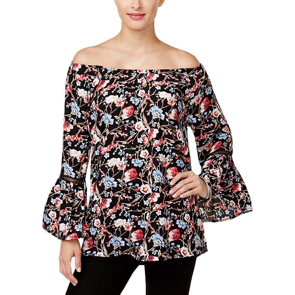 black floral off the shoulder top