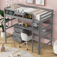 thumbnail image 3 of Euroco Modern Wood Twin Size Loft Bed with Desk and Drawers, Blackboard and Shelves for Kids Teens, Gray, 3 of 11