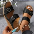 thumbnail image 3 of THDHVS Womens Wedge Sandals,Wedge Sandals for Women,Women's Cork Footbed Sandals Summer Slip On Slide Sandals with Adjustable Buckle Black 6, 3 of 5