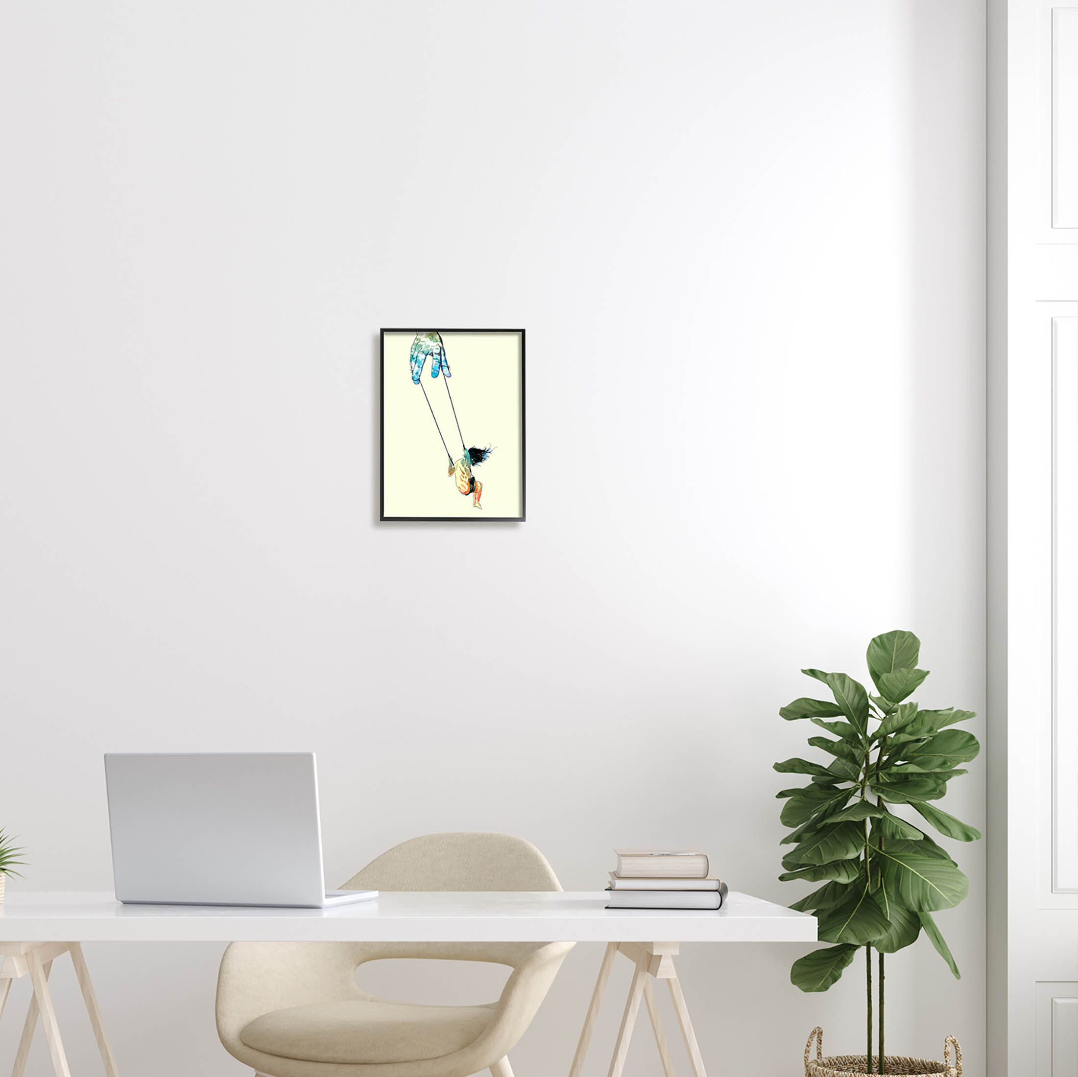 Stupell Industries Imaginative Marionette Girl On Swing Graphic Art Black Framed Art Print Wall Art, Design by Matheus Lopes Castro