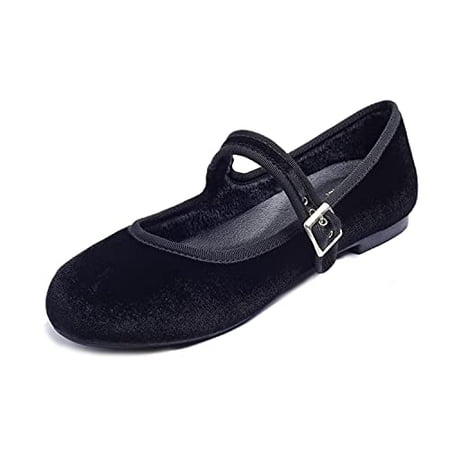 

Feversole Women s Soft Cushion Extra Padded Comfort Round Toe Mary Jane Metal Buckle Fashion Ballet Flats Walking Shoes Black Velvet Size 9.5 M US