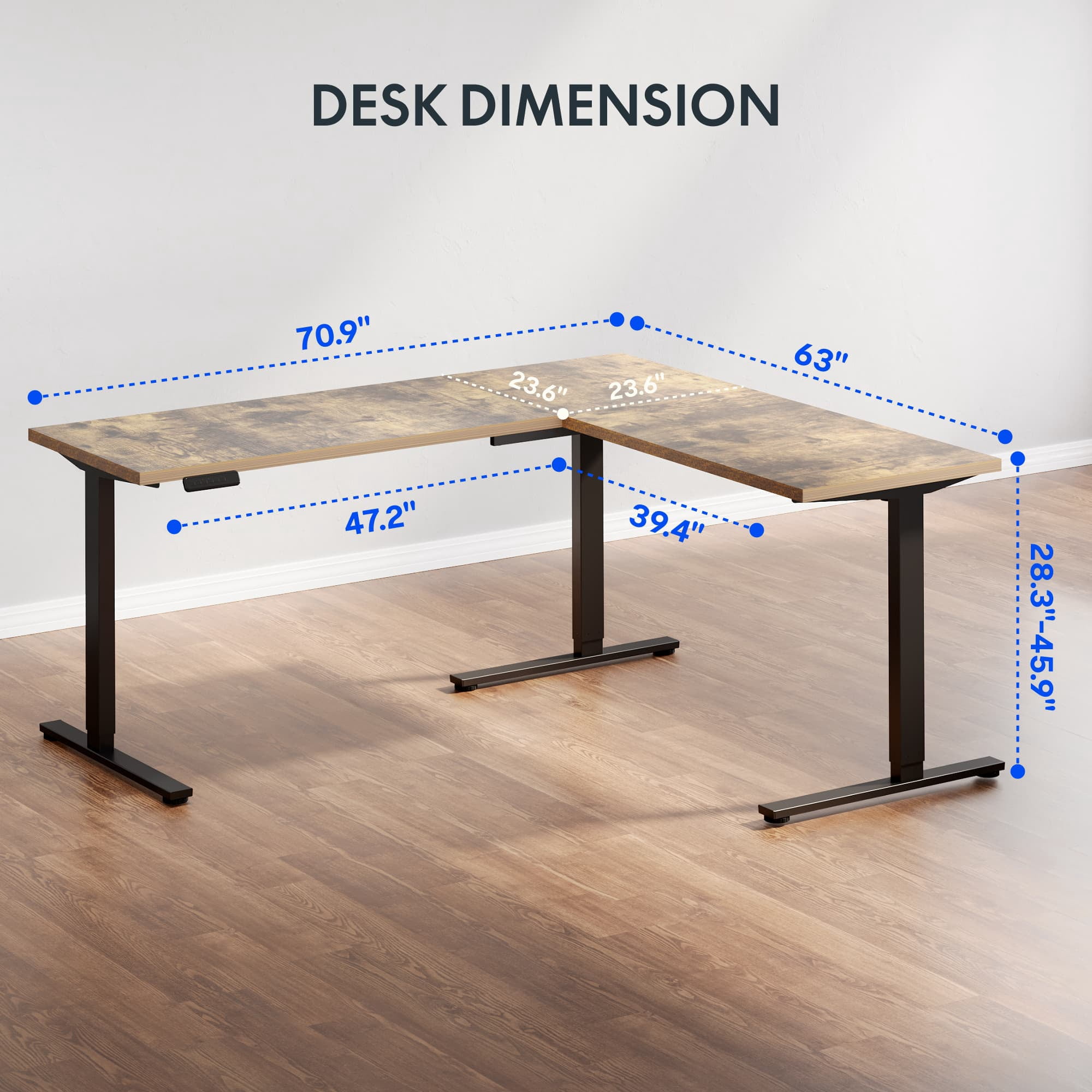 L-Shaped Electric Standing Desk 71“x63”, 220 lbs Load Capacity, 1" Thick Eco-Friendly Tabletop, Anti-Collision System & 4 Memory Presets, Large Height Adjustable Sit Stand Corner Workstation