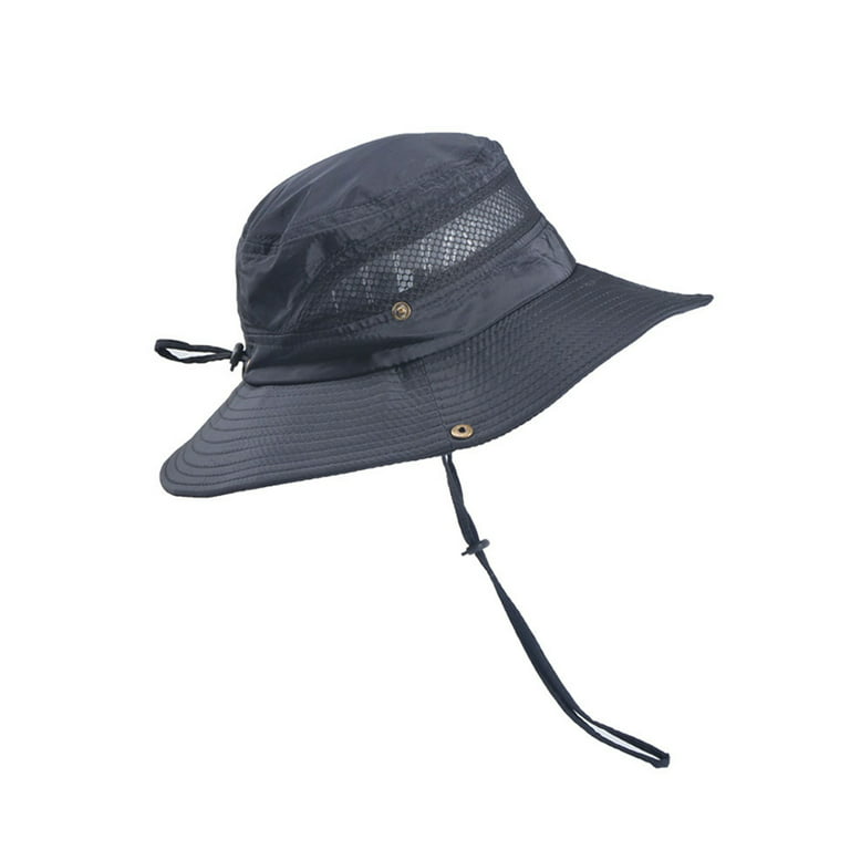 Wassery Mens Summer Sun Hat Bucket Fishing Hiking Cap Wide Brim UV Protection Hat, Men's, Size: One size, Black