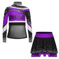 thumbnail image 4 of TiaoBug Cheerleading Outfits for Kids Girls Long Sleeve Mock Neck Rhinestones Cheer Top with Mini Skirt Set Purple 10, 4 of 6