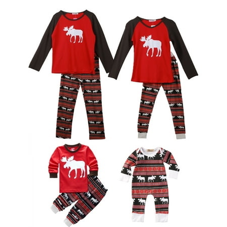 

Inevnen Matching Family Pajamas Sets Christmas Elk Print Top Pants Sleepwear Xmas Romper