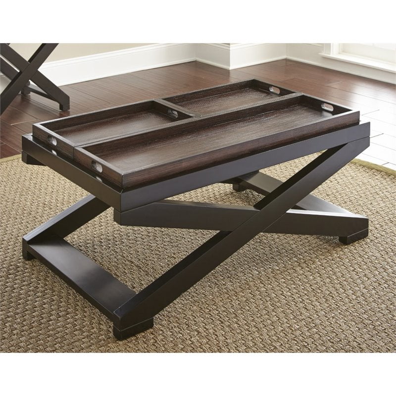 Steve Silver Alanis Coffee Table with Trays in Ebony and Espresso