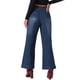 thumbnail image 3 of Pantalones de mezclilla de pierna ancha para mujer de cintura alta, elásticos y rectos, talla XS, azul oscuro, 3 of 6