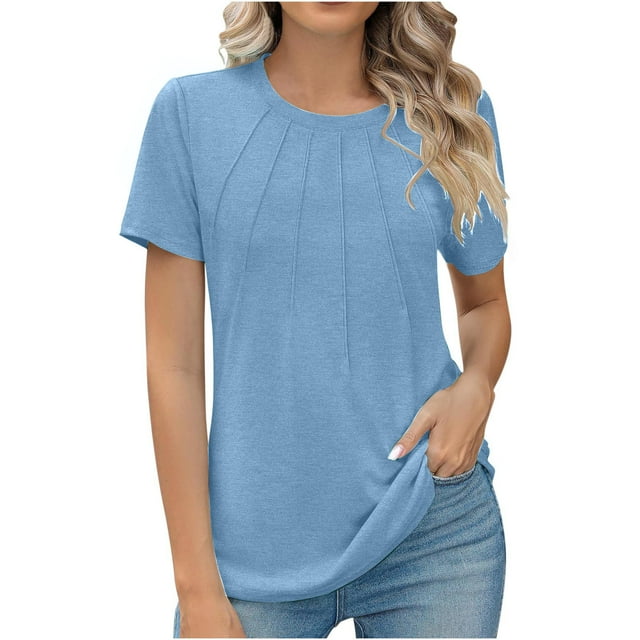 Timegard Hauts à Manches Courtes pour Femmes Col Rond Couleur Unie Été Chic Décontracté Chemises Amples Blouse