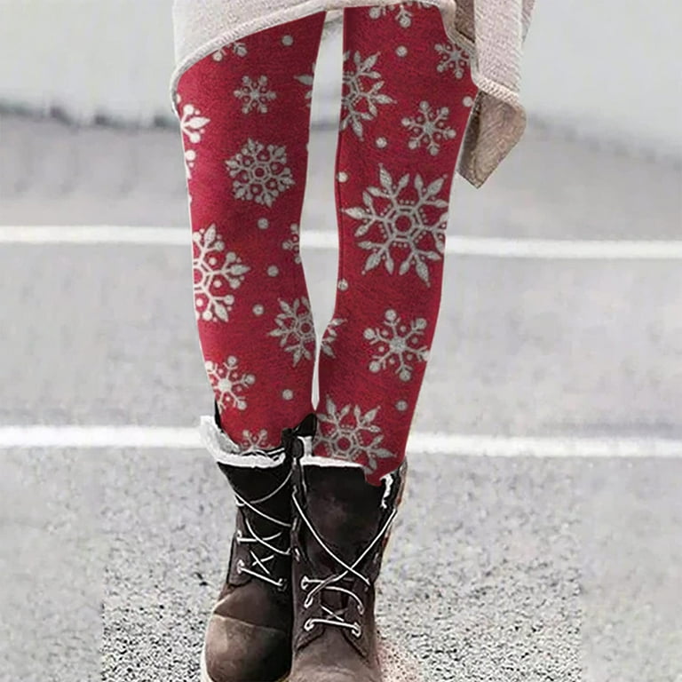 Fengqque Women's Soft Leggings to Keep Warm Womens Casual Christmas Printed  Tight Leggings High Waist Long Pants