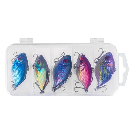 5-Pack Vibrating Hard Fishing Lures 4.4Cm/8.6G Vib Wiggling Bass Trout Saltwater Freshwater Baits Tackle with Rattles for Walleye Catfish Crappie Multi-Species Gloss Painted Shad Lure Set